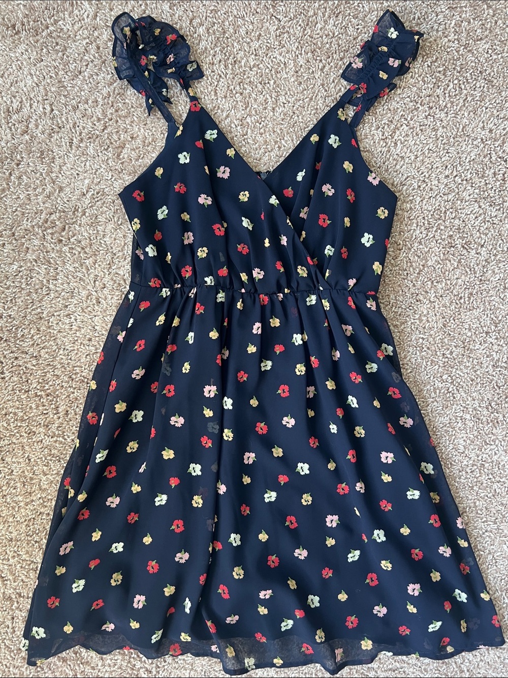 Madewell Navy Floral Ruffle-Strap Dress - Coquette Girl Feminine